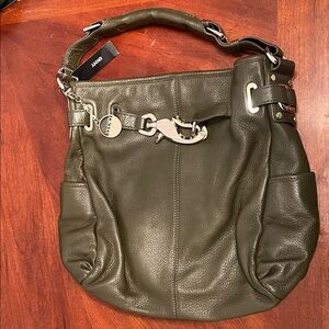 DNKY Olive Green Leather Shoulder Bag